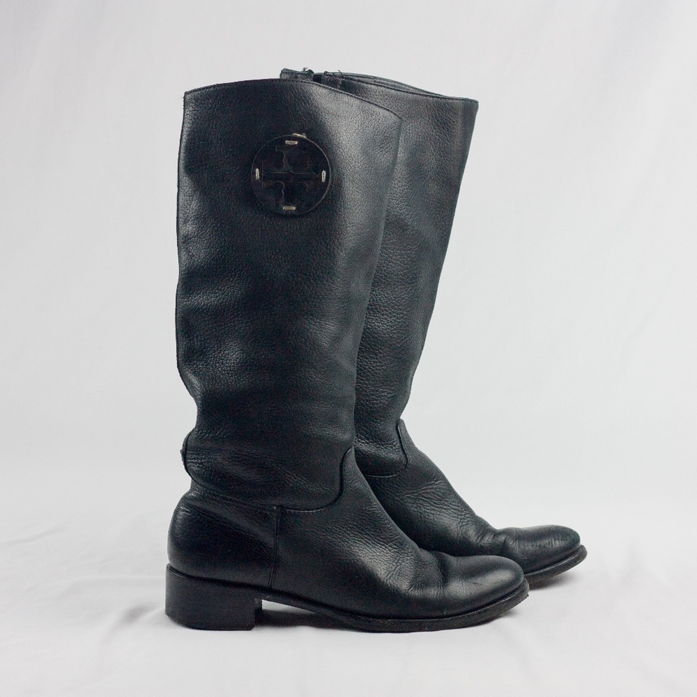 Tory Burch black leather riding boots, size 8
